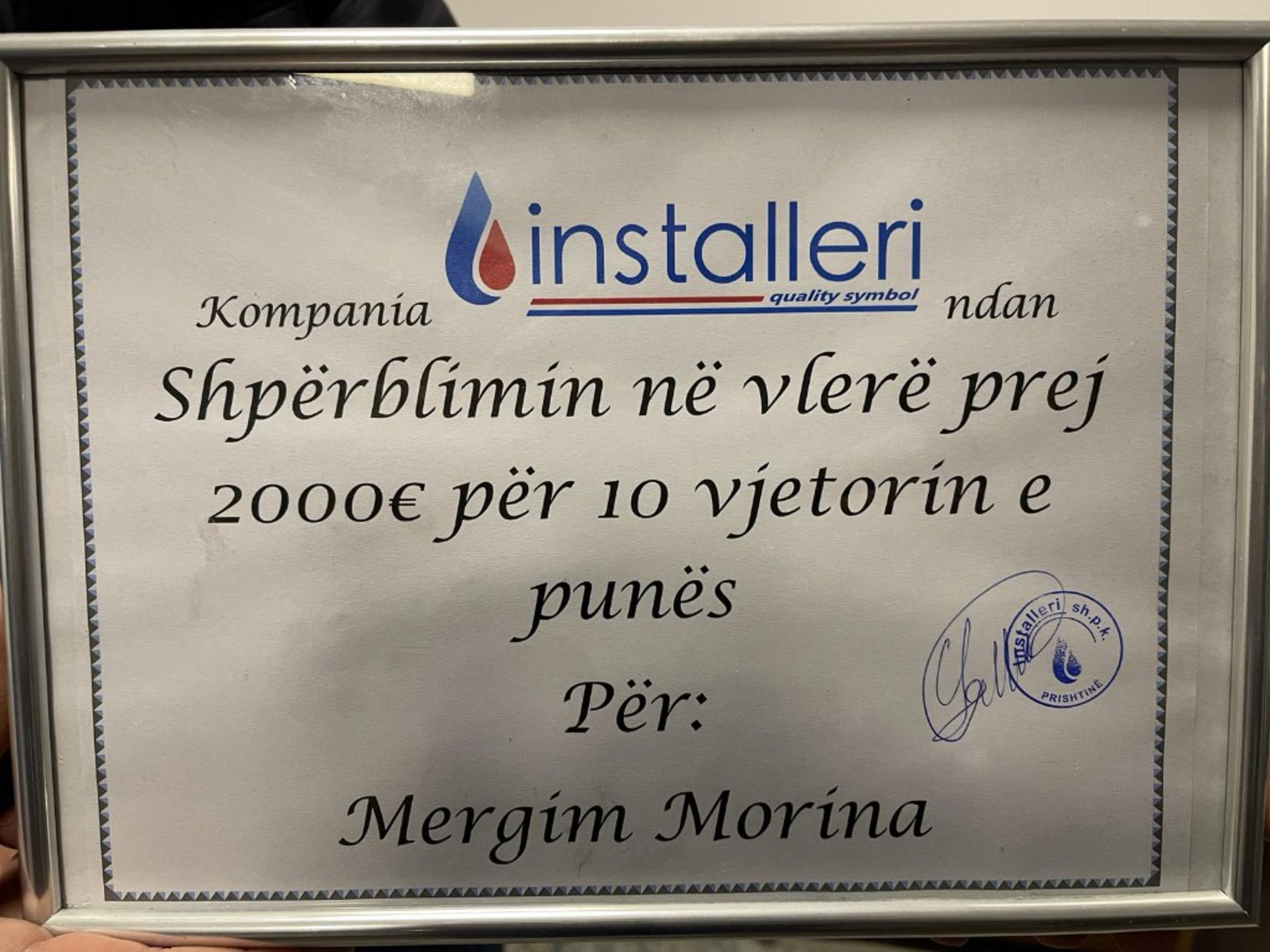 Certifikatë: 10 vjet në Installeri